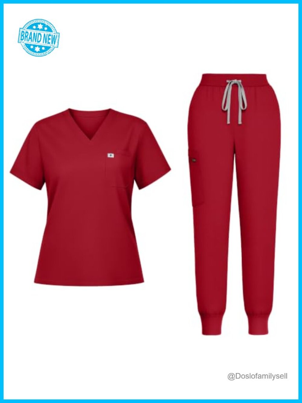 Women's Scrubs Set Stretch V-Neck Top Jogger Pants 5 Pockets Medical